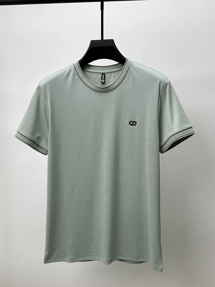 2024 Summer high-quality breathable cotton men\'s short sleeve T-shirt light luxury brand fashion embossed round neck casual top