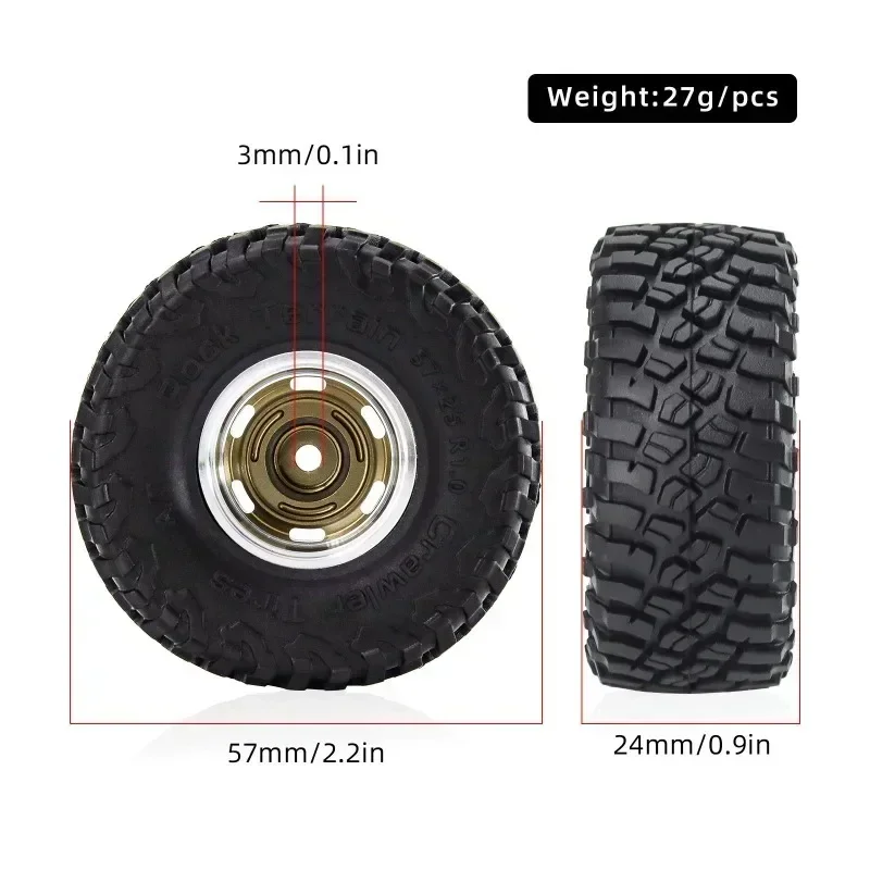 4 szt. 57mm 1.0" Metalowe Opony Beadlock do Samochodów RC Crawler 1/18 1/24 TRXS 4M SCX24 AX24 FCX24 Części Zamienne Akcesoria