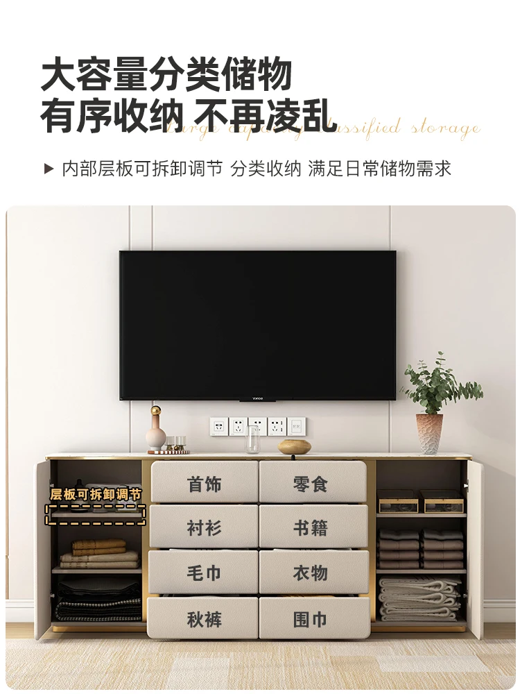 

Cream style eight bucket cabinet, main bedroom, bed end aisle, wall facing, large capacity drawers, storage, and storage cabinet