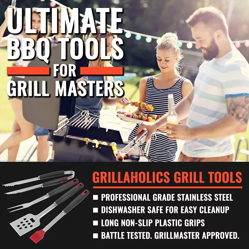 4Pcs/se BBQ Grill Tools Set Heavy Duty Stainless Steel Barbecue Grill Tool Set Tong Brush Fork Spatula BBQ Tools YY029