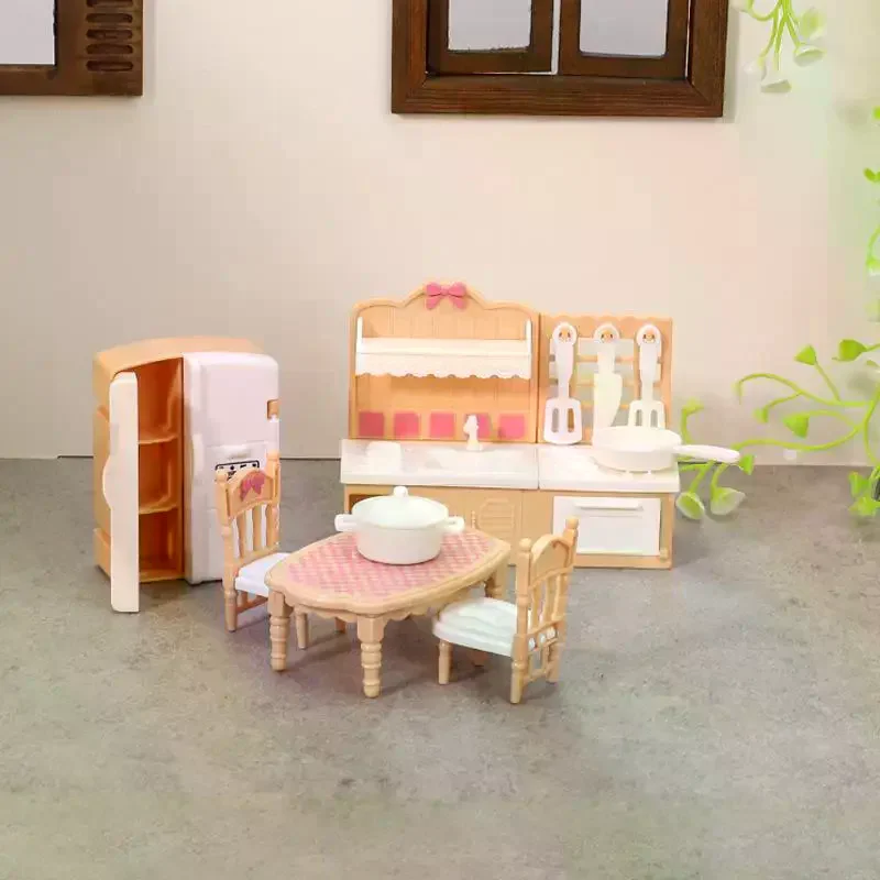 Decoração brinquedo 1:12 casa de bonecas em miniatura porta dupla geladeira mesa de jantar modelo de móveis