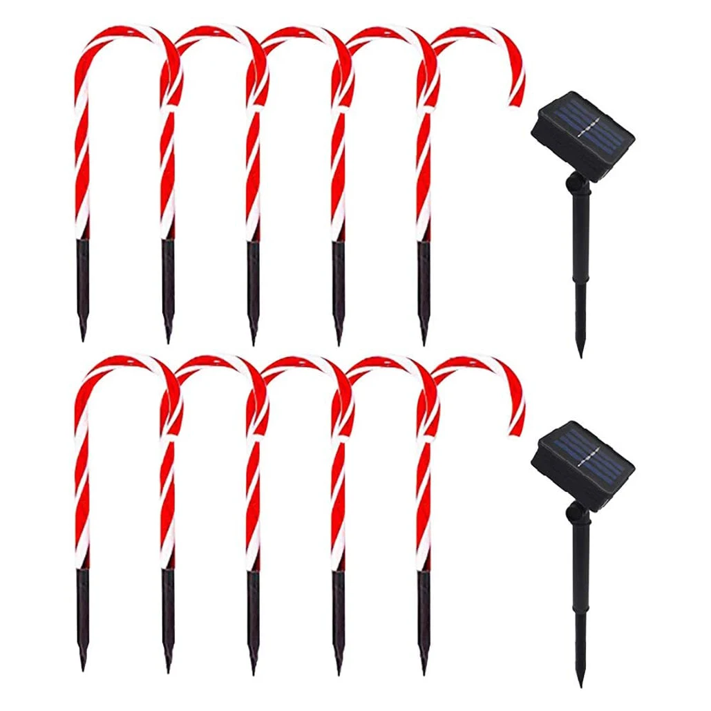 N10R-Christmas Cane Lights Solar Candy Cane Lights Pathway Markers Festival Cane Solar Outdoor Garden Decoration Lights
