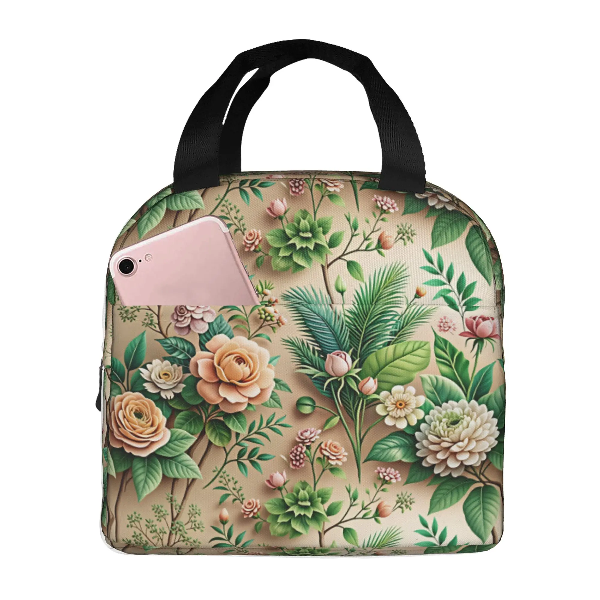 Fashion Trend 3D Flowers Insulated Lunch Bag for Work School Luxury High 3D Floral Portable Cooler Thermal Lunch Box Women Men