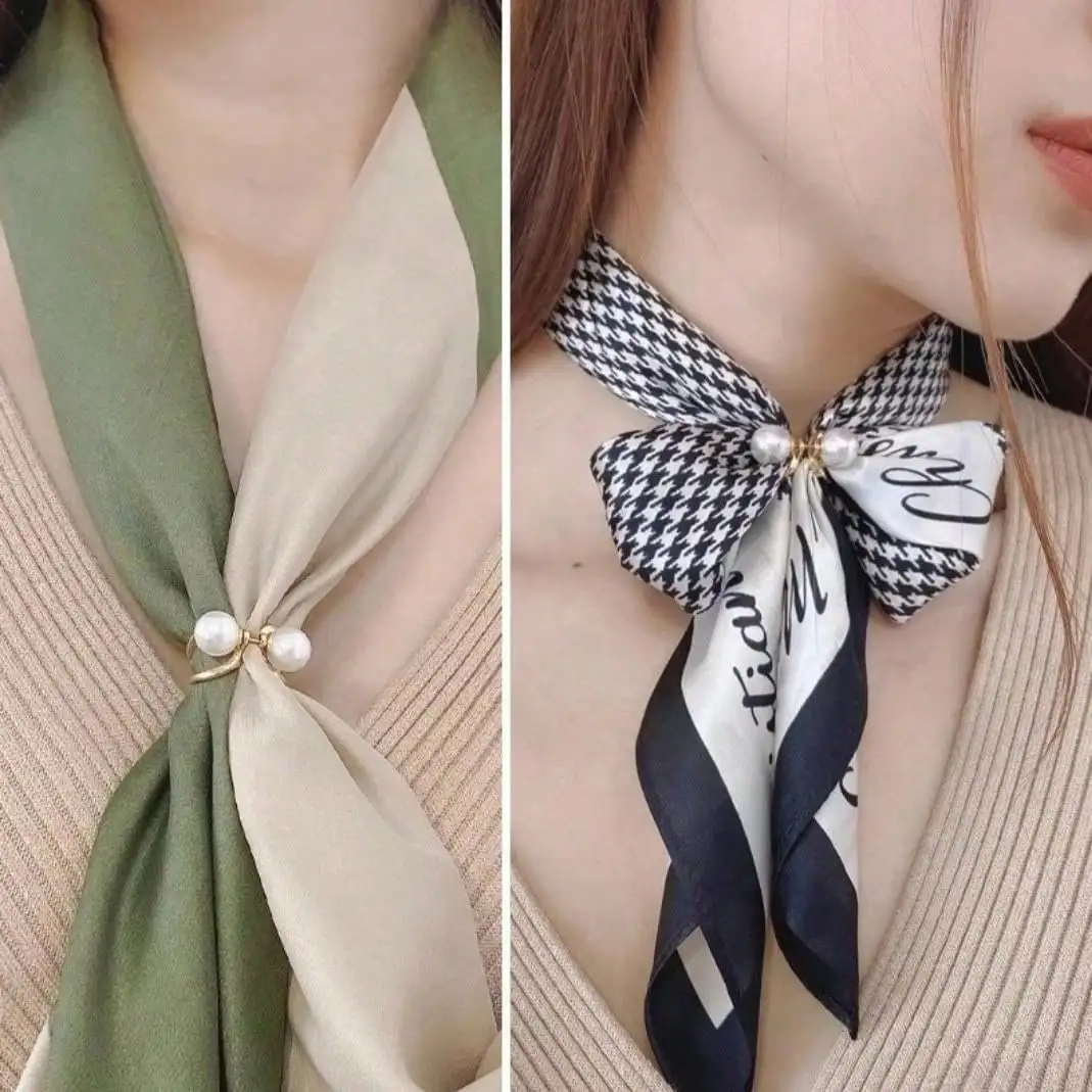 

1pc Pearl Silk Scarf Buckle, Exquisite Ring Buckle, Double Pearl Ring, Single Ring Temperament Silk Scarf Buckle Shawl Buckle Decoration