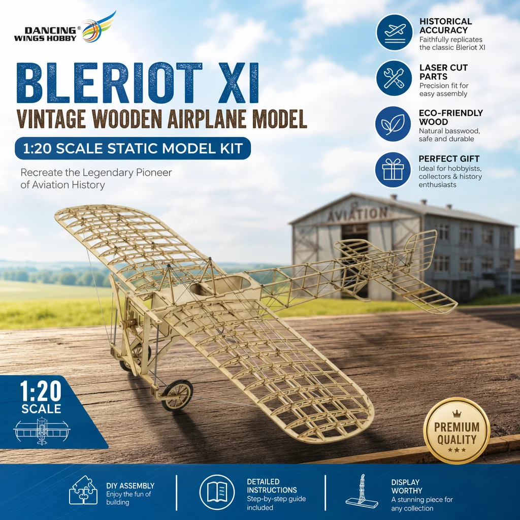 DW Hobby Bleriot XI 1:20 Balsa Kit – 24in Static 1909 Vintage Wood Model