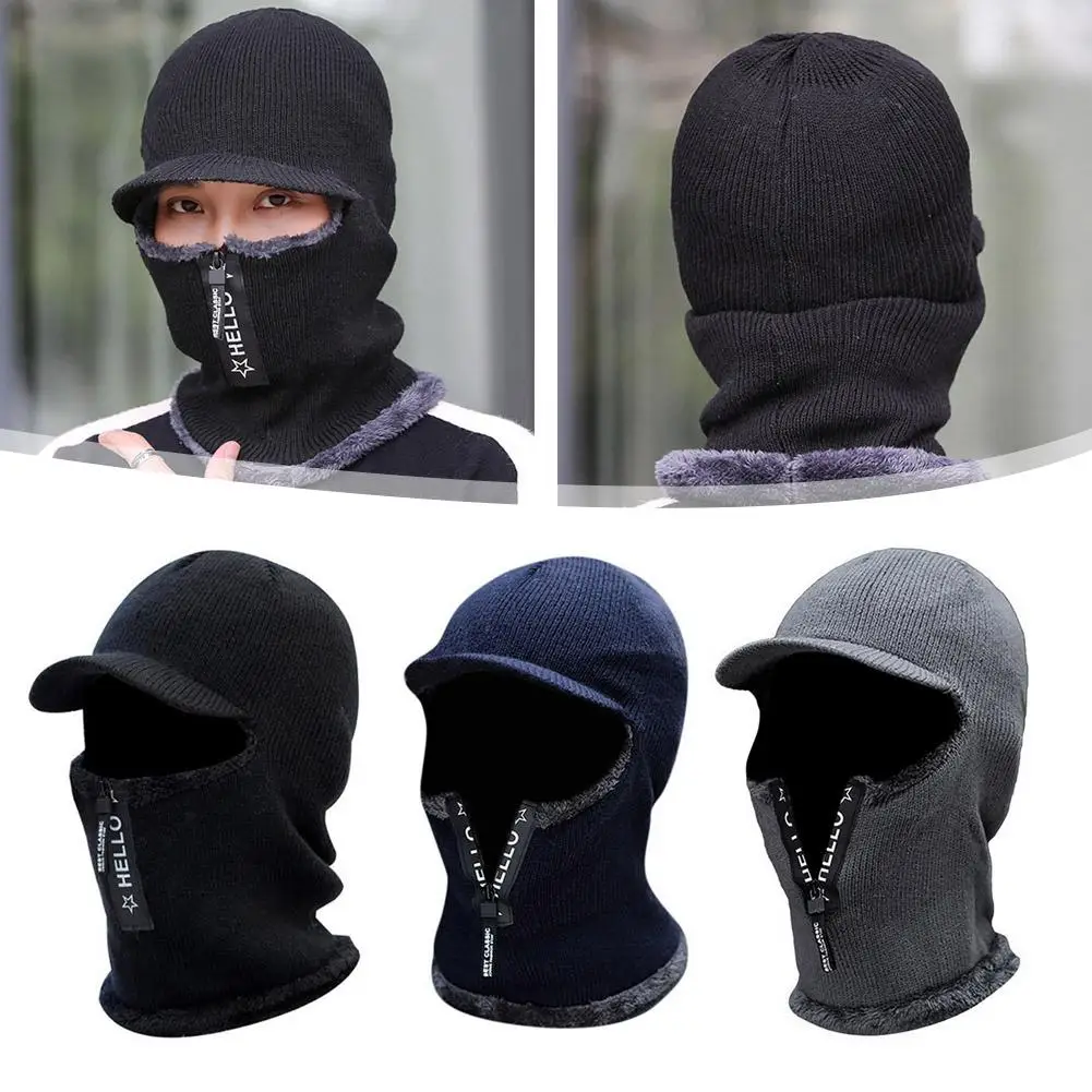 Thickened Ear Hat Men's Winter Warm Hat Integrated Hat Hat And Windproof Cold Riding Scarf One-piece D2t9