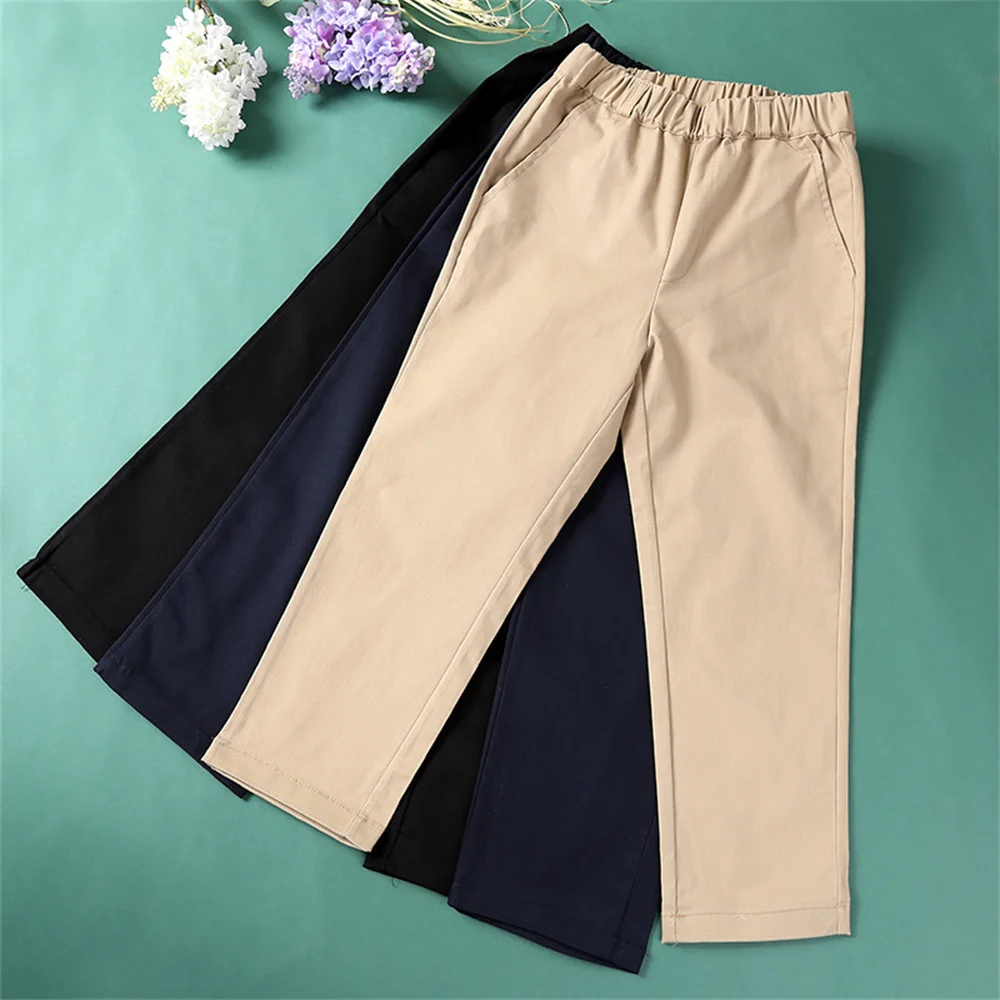 Fashion Boys Uniform Khaki Pants Elastic Waistline School Kids Casual Trousers For Children Girl 4 6 8 10 12 14 15 Years AA6440