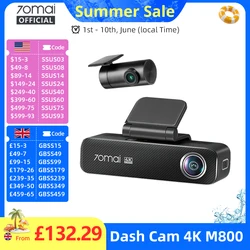 70mai Dash Cam 4K M800 2160P eMMC Built-in 128GB GPS ADAS Support 24H Parking Guard 4G Compatible Upgraded Ver. of 70mai M500