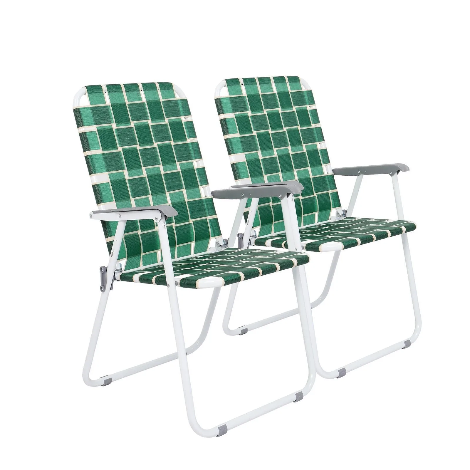 

2 Pcs Folding Web Chair Beach Chair Wht Steel Frame Chaise Beach Lawn Pool