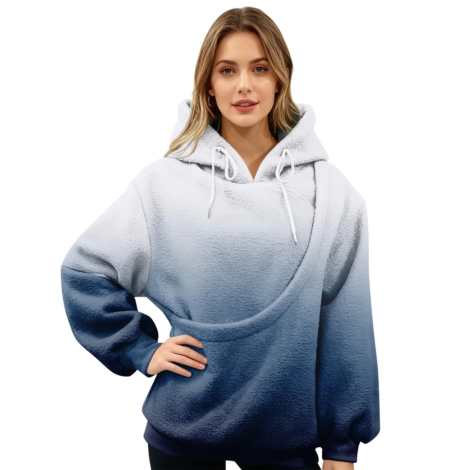 애완동물 가방 스포츠 셔츠 애완 고양이와 강아지 포켓 홀더 탑 여성 의류 여성용 그라데이션 프린트 풀오버 긴팔 스포츠