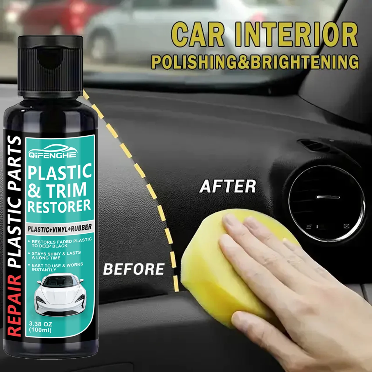 Car Plastic Repair Agent | Restores Black Luster, Long-Lasting Care Car Polish, Suitable for Dashboards and Plastic Surfaces