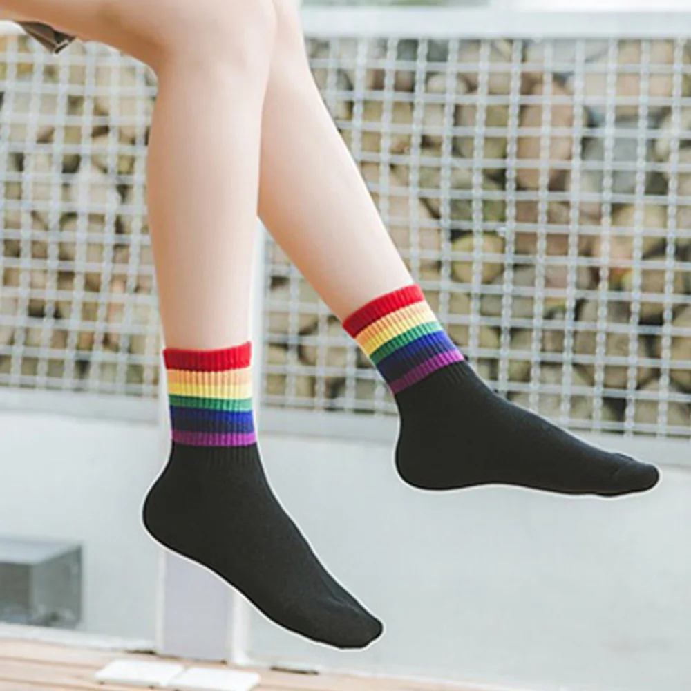 Short Socks Men Breathable Fashion Colorful Casual Rainbow Socks Rainbow Stripe Stripe Socks Cotton Hosiery