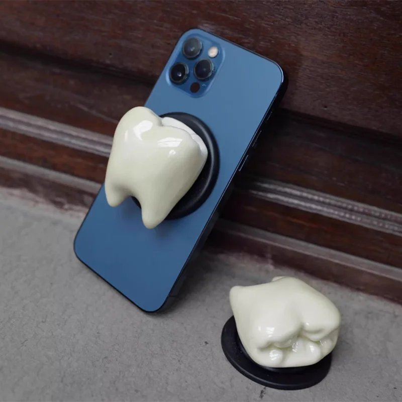 

Funny Phone Holder Cute Teeth Ceramic Design Resin Magnetic Airbag Holder Retractable Phone Grip Stand Suitable For Magsafe