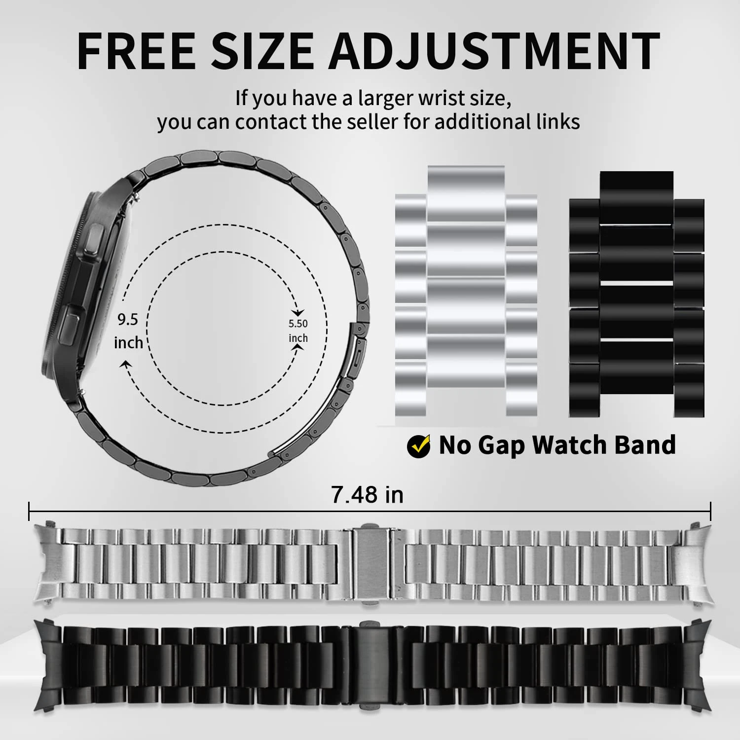 Galaxy Watch 4 5 Stainless Steel Strap for Samsung Watch 4/5 44mm 40mm Classic 46mm 42mm Wrist Band Curved End No Gaps Bracelet