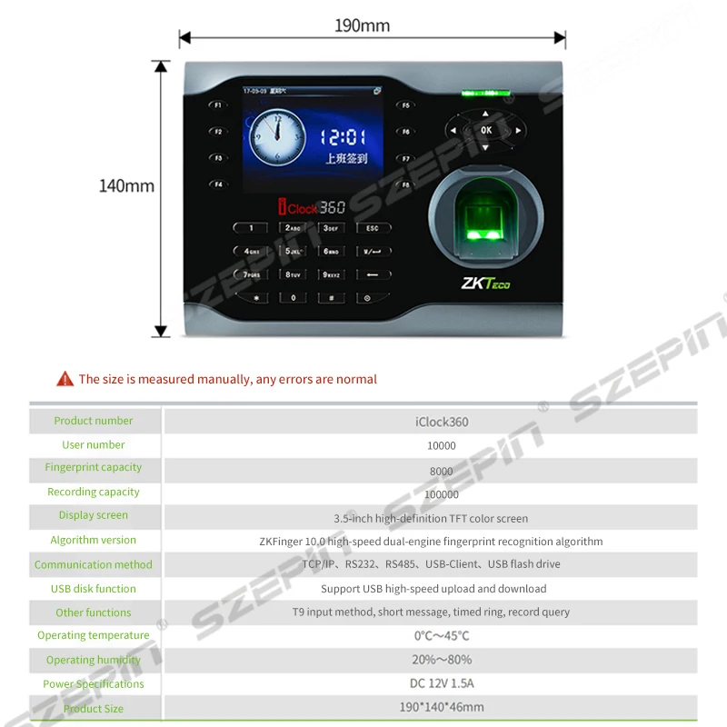 Zc01 ระบบบันทึกเวลาของพนักงานเครื่องสแกนลายนิ้วมือ Biometric เครื่องนาฬิกาเวลาพร้อมผลิตภัณฑ์ควบคุมการเข้าถึง Wifi