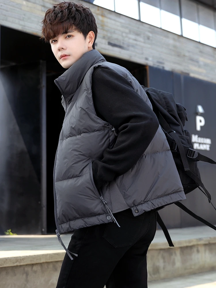 

Мужской пуховый жилет с воротником-стойкой, утепленный, из утиного пуха, верхняя одежда, молодежный стиль, стандартный крой, для повседневной носки, полиэстер