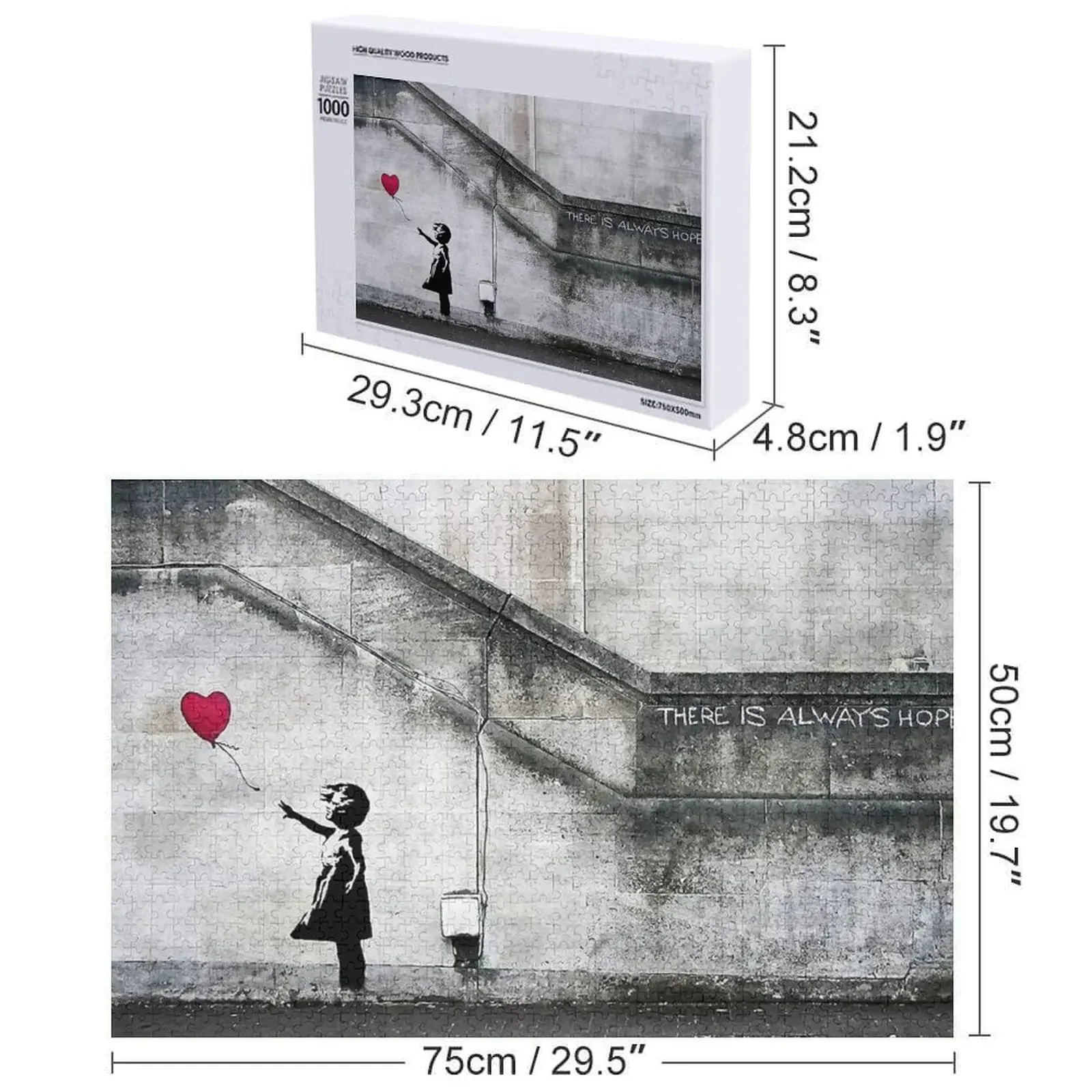 فتاة البالون - هناك أمل دائمًا |   لغز الصور المقطوعة الجداري الأصلي لعبة أطفال مخصصة خشبية للبالغين