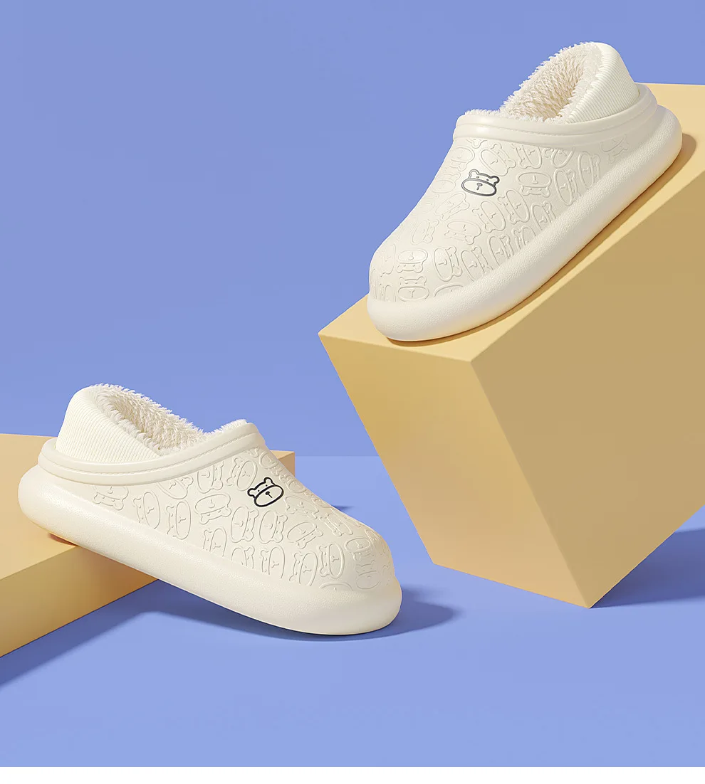 Wasserdichte Winterhausschuhe für Damen und Herren – rutschfeste Plüsch-Schnürschuhe, dicke Sohle für Innen- und Außenbereich für Dusche und Zuhause – Detail 8
