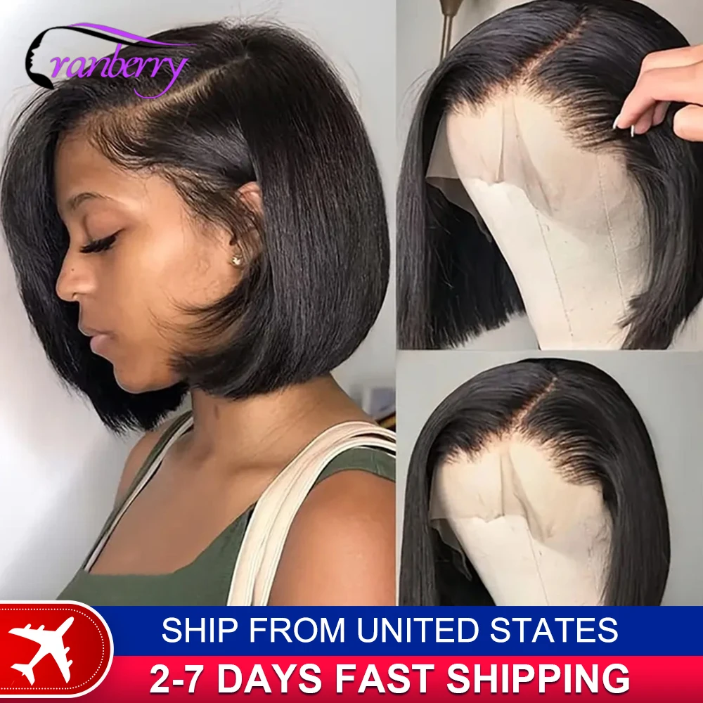 Human Hair Lace Wigs Transparent Straight Hair Short Bob Wig Cranberry Hair 13x4 Lace Frontal Wig 180% Density 4x4 Closure Wig