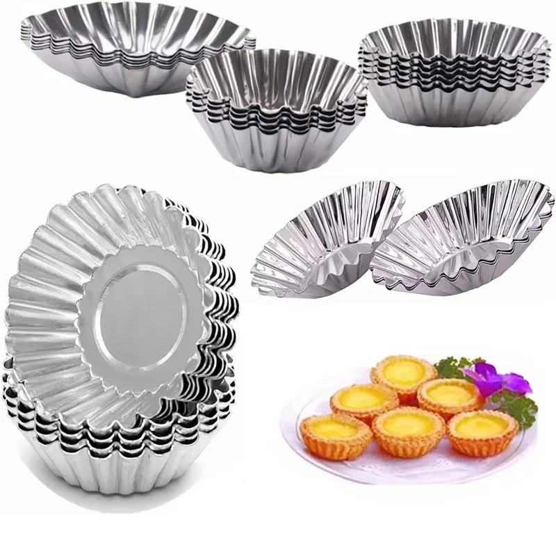 10pcs Stainless Steel Tart Tin Pans Egg Tart Mold Flower Shape Cupcake Cake Cookie Pudding Pie Tartlet Muffin Molds Baking Tools