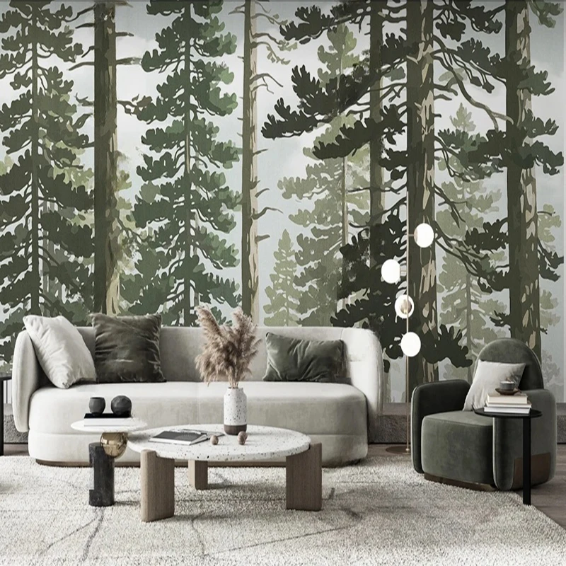Hand-Painted Oil Painting Forest Scenery Wall Mural Custom Landscape Tree Pattern Wallpaper for Living Room TV Sofa Background