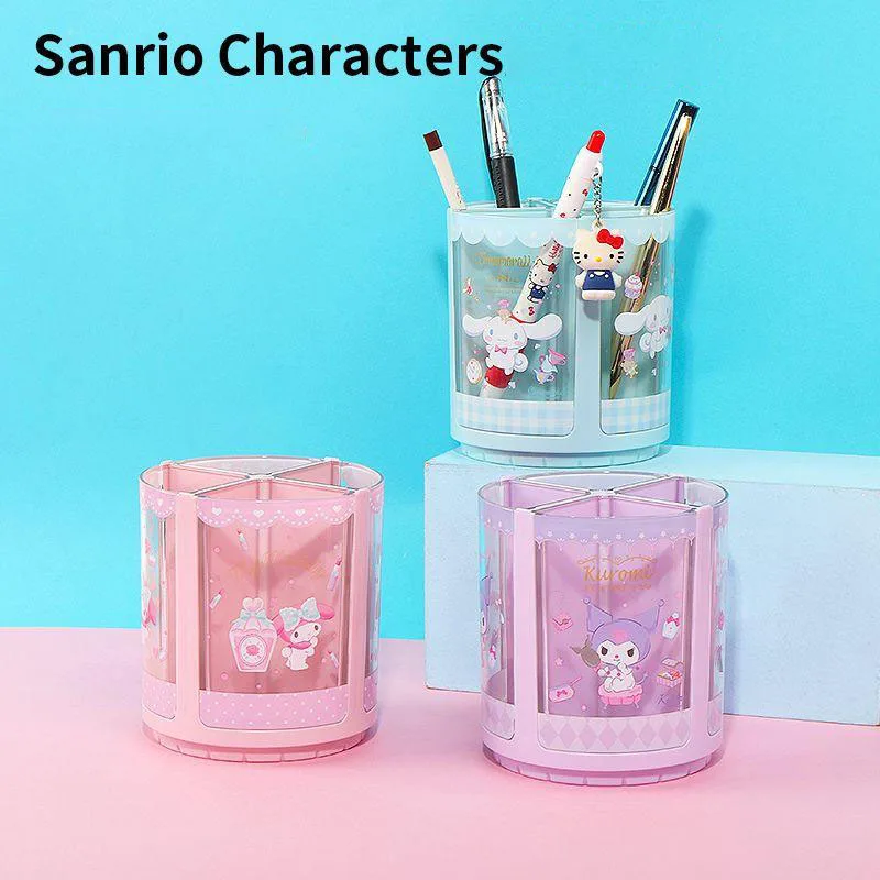 

Sanrio Rotate The Pen Holder Kawaii Cinnamoroll Mymelody Kuromi Cartoon Desktop Storage Box Rotatable High-Capacity Office Use