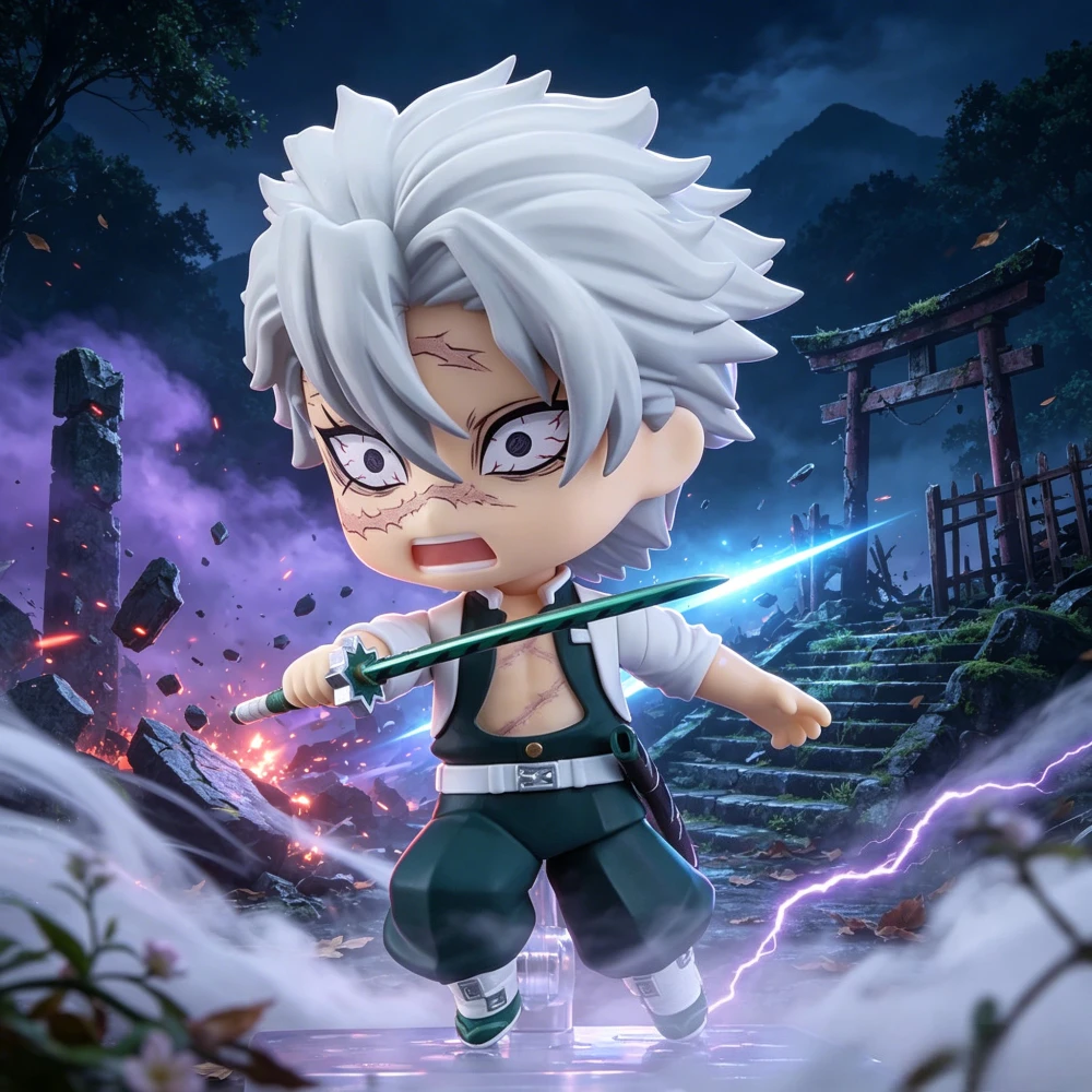 Anime Demon Slayer Figur Shinazugawa Sanemi Shinazugawa Genya Actionfiguren PVC-Statue Desktop-Sammlermodell Spielzeug Geschenke