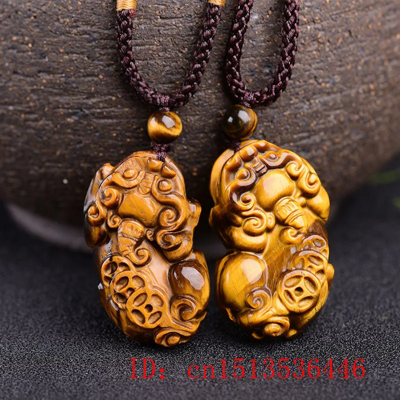 Natural Yellow Tiger Eye Stone Jade money pixiu Pendant Necklace Fashion Charm Jewelry Amulet Luck Gifts Women Men Sweater Chain