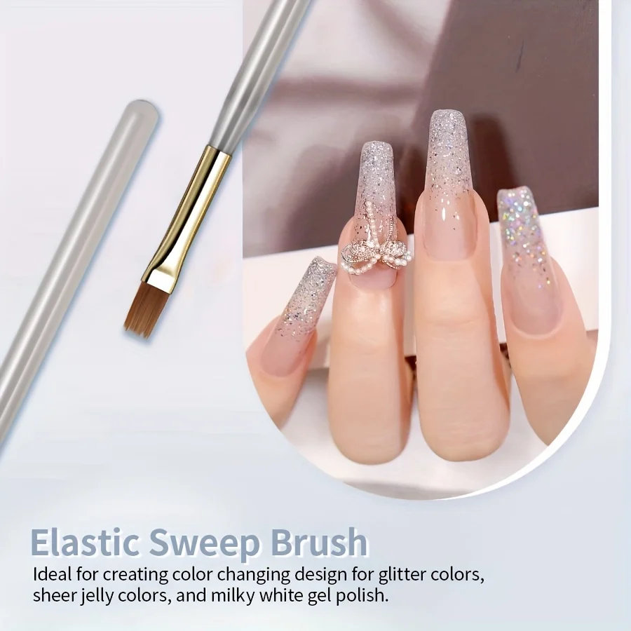 Set de 2 pinceles de cerdas suaves y anchas para uñas, diseño degradado, mango acrílico, aplicador de esmaltado 4