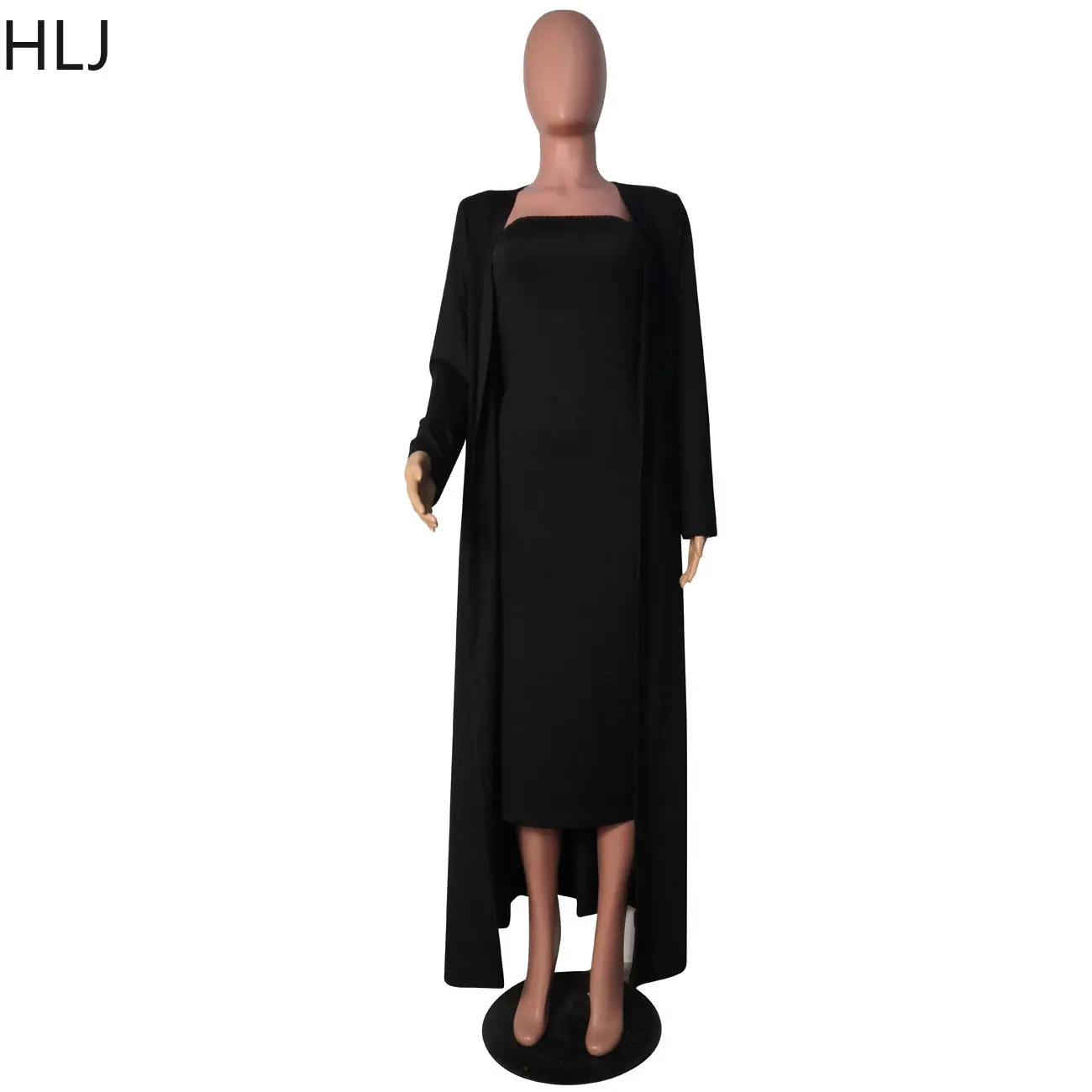 HLJ Casual Off Shoulder Bodycon Dress And Long Sleeve Cardigan Coats Women Solid Color Matching 2pcs Outfits Female Tracksuits