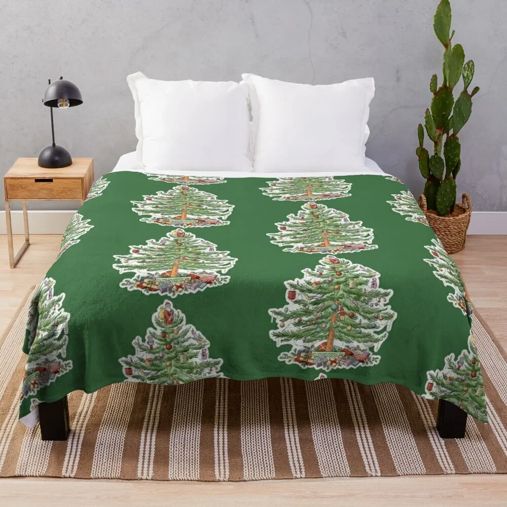 

Vintage Holidays Spode Christmas Tree Throw Blanket Plush For Sofa Thin Plaid Flannel Fabric Blankets