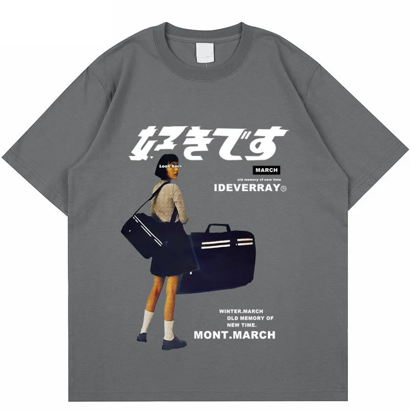 Y2k Japanese Girl Print TShirt Men Kanji Harajuku Short Sleeve 2023 Summer Hip Hop Streetwear Cotton Oversized T-Shirt Tees 8XL