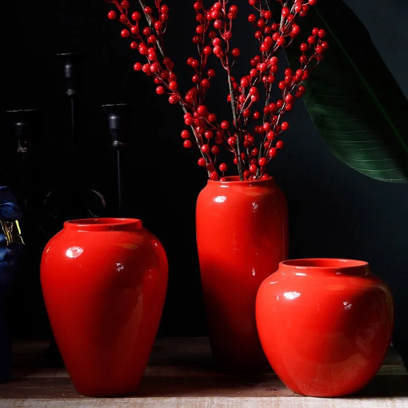 Flower Pot Room Decoration Ceramic Red Chinese Vases Decor Modern Living Creative Household Applique False Decorative Table Vase