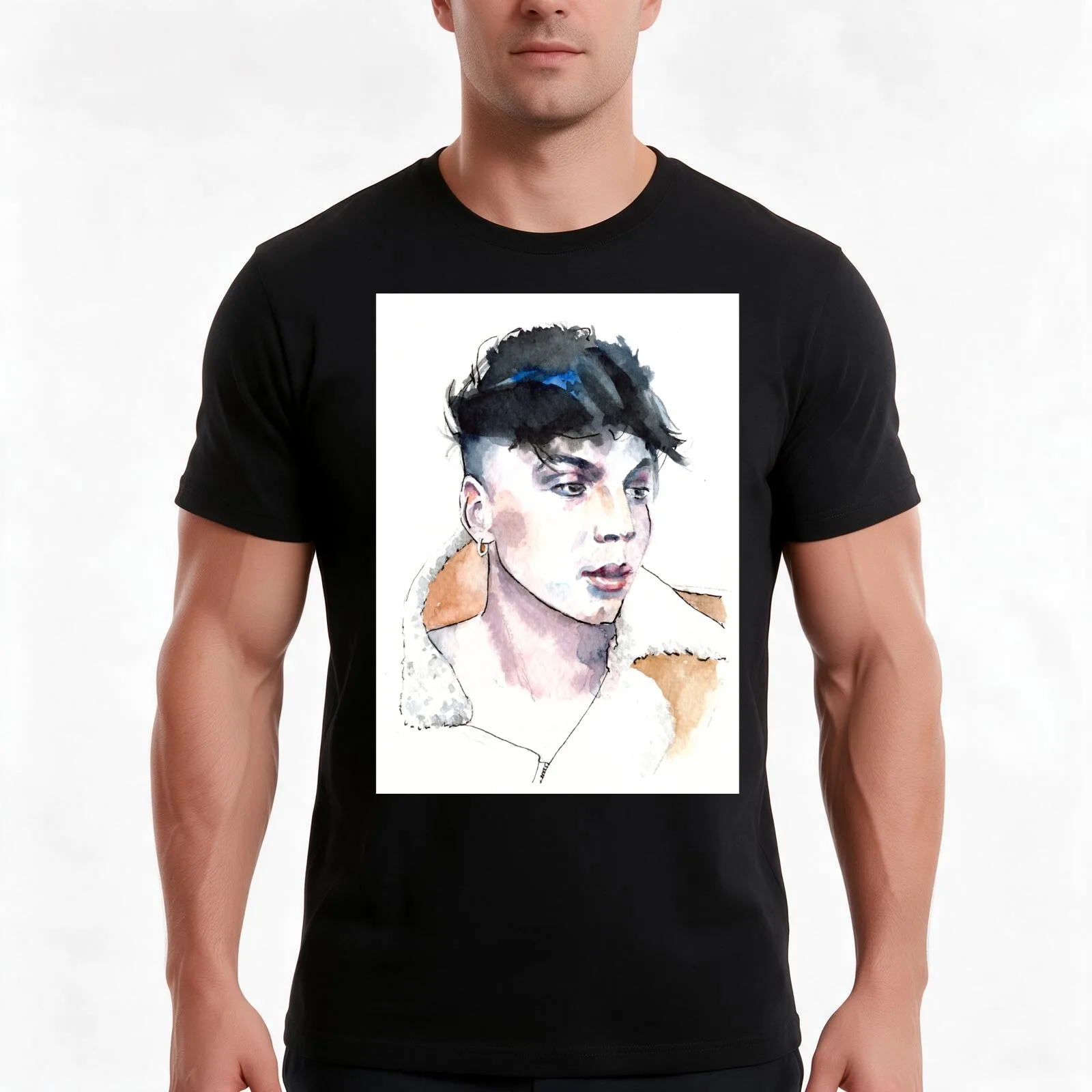 Ren Watercolour sketch 2 T-Shirt, Summer Casual Cotton Tee, Oversized Streetwear Tops, Vintage Graphic Print, Unisex Men Women