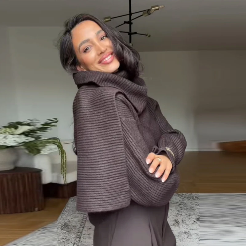 

Stylish Elegant Knitted Sweaters Scarf Fashion Cozy Chic Versatile Female Tops Vintage Fall Modest Winter Commuter Women Outfit