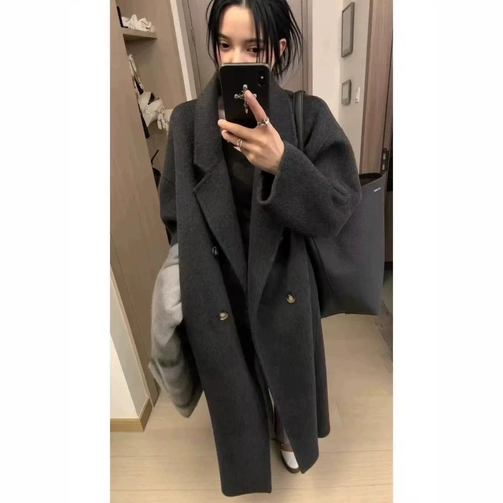 Spring Women Drouble Breasted Woolen Coat Loose Style Cashmere Winter Clothes Long Coats Tops New