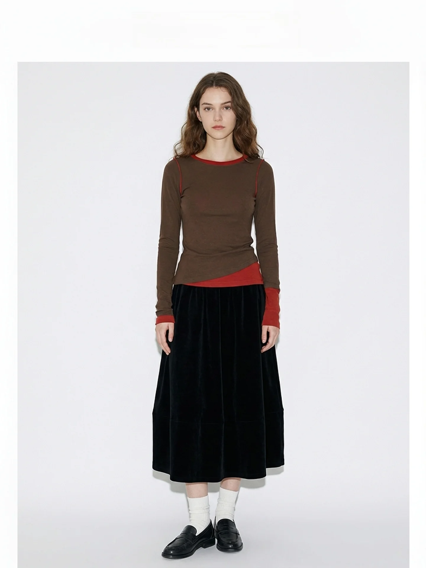 

Весна 2026: Асимметричный цветной лонгслив с высокой эластичностью, облегающий базовый топ для женщин, дизайнерский стиль ACOUSOTG