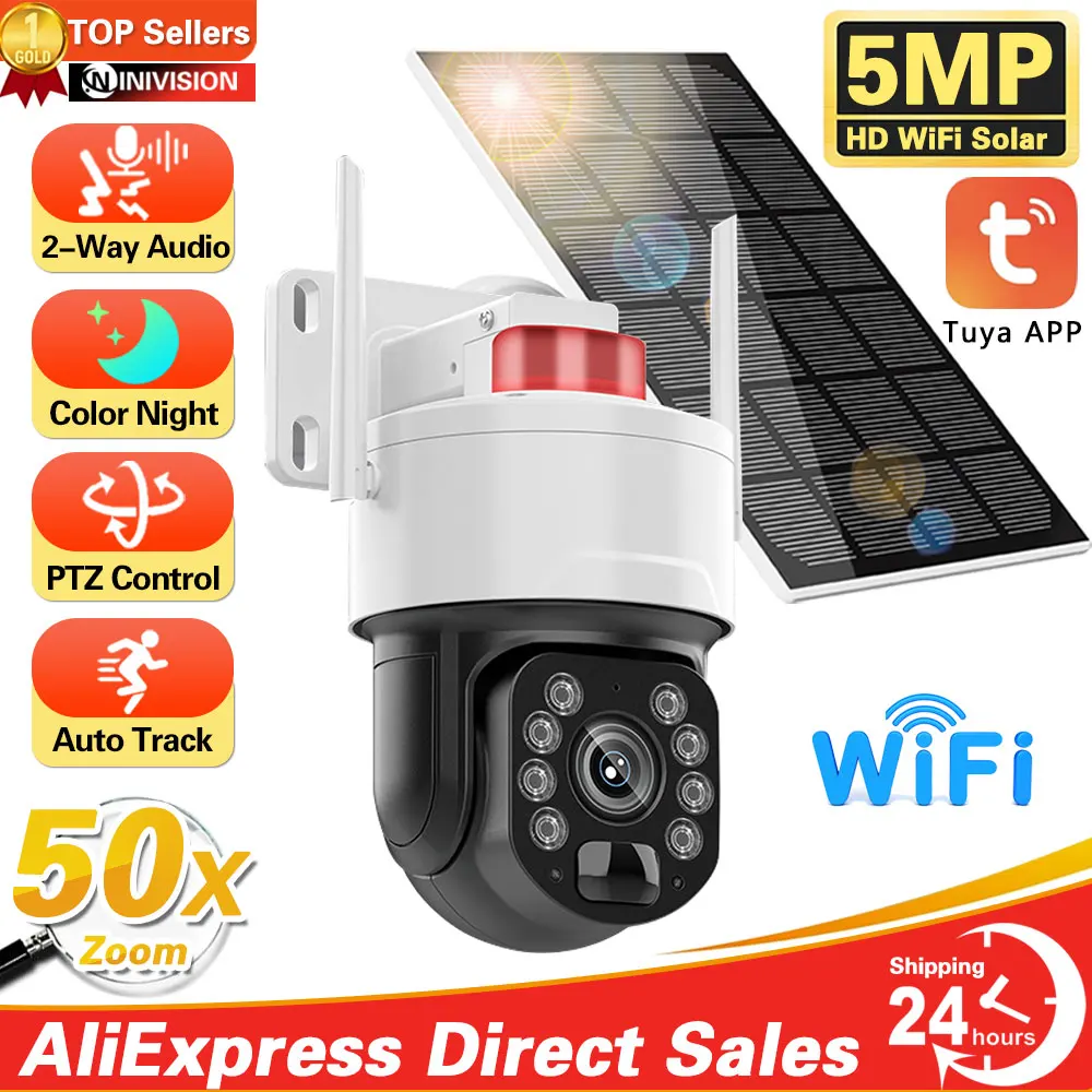 5MP Audio Surveillance IP Solar Camera 50X Optical Zoom Human Detection PTZ CCTV  Security WiFi Solar Panels Cam Tuya Smart Life