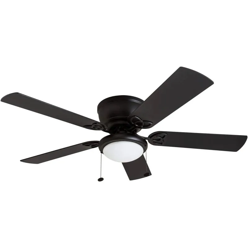 52 Inch Traditional Flush Mount Indoor LED Ceiling Fan with Light,Pull Chains, Dual Finish Blades,Reversible Motor (Matte Black)