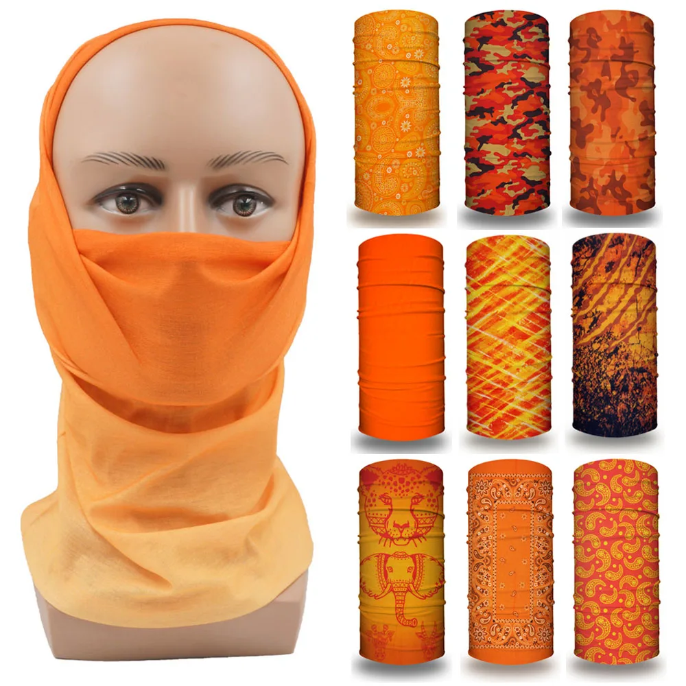 Orange Face Bandana Women Running Camping Headwear Seamless Neck Gaiter Breathable Hiking Face Mask Tube Cycling Headscarf Snood