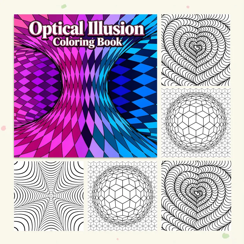 Optical Illusion Coloring Book, Thick Paper, Adult Graffiti Drawing Notebook, Hot New Cross-border Item