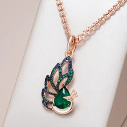 Kinel Hot Blue Natural Zircon Peacock Pendant Necklace For Women 585 Rose Gold and Black Plating Vintage Daily Fine Jewelry