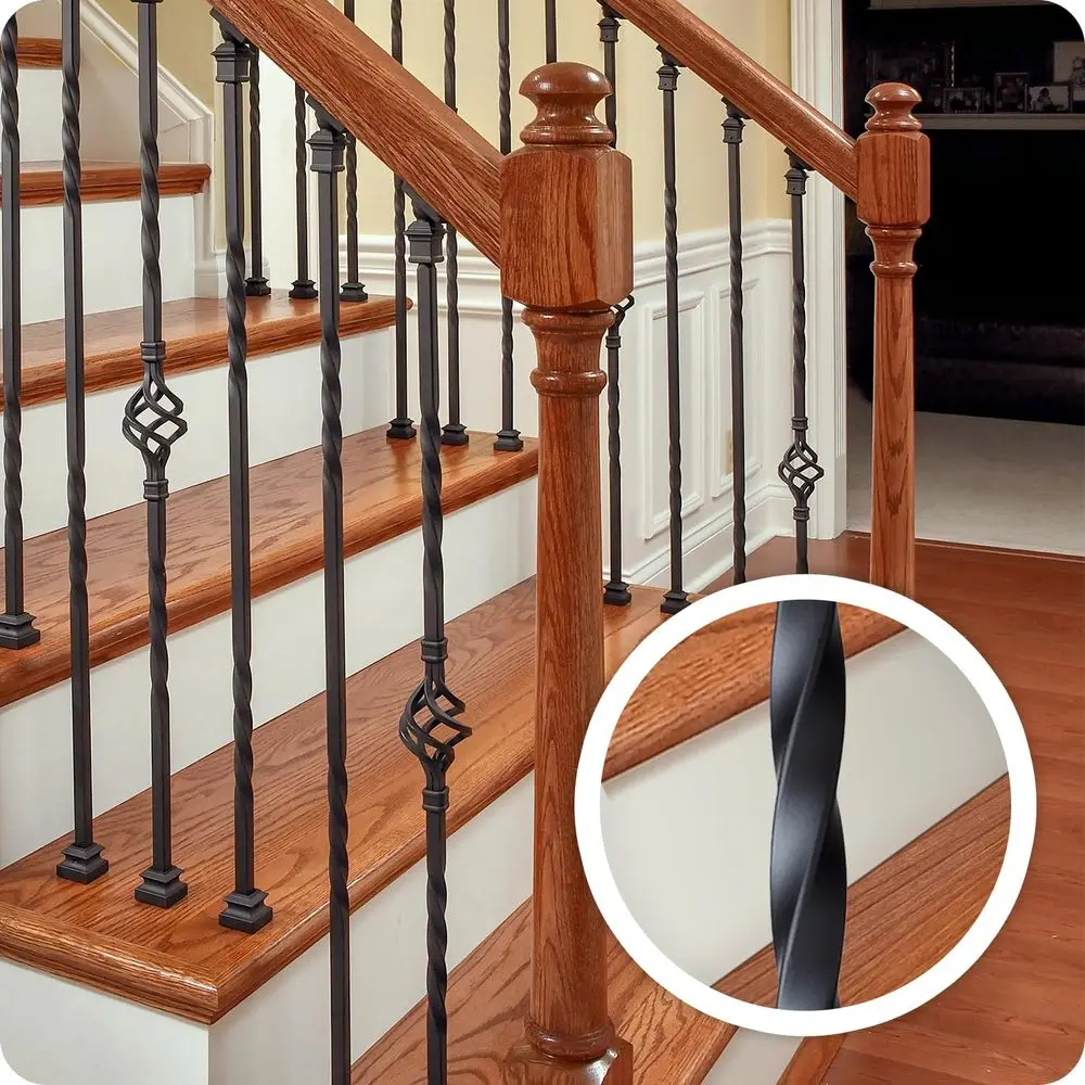 44-Inch Double Twist Metal Deck Balusters - 12 Pack Wrought Iron Railing Supports
