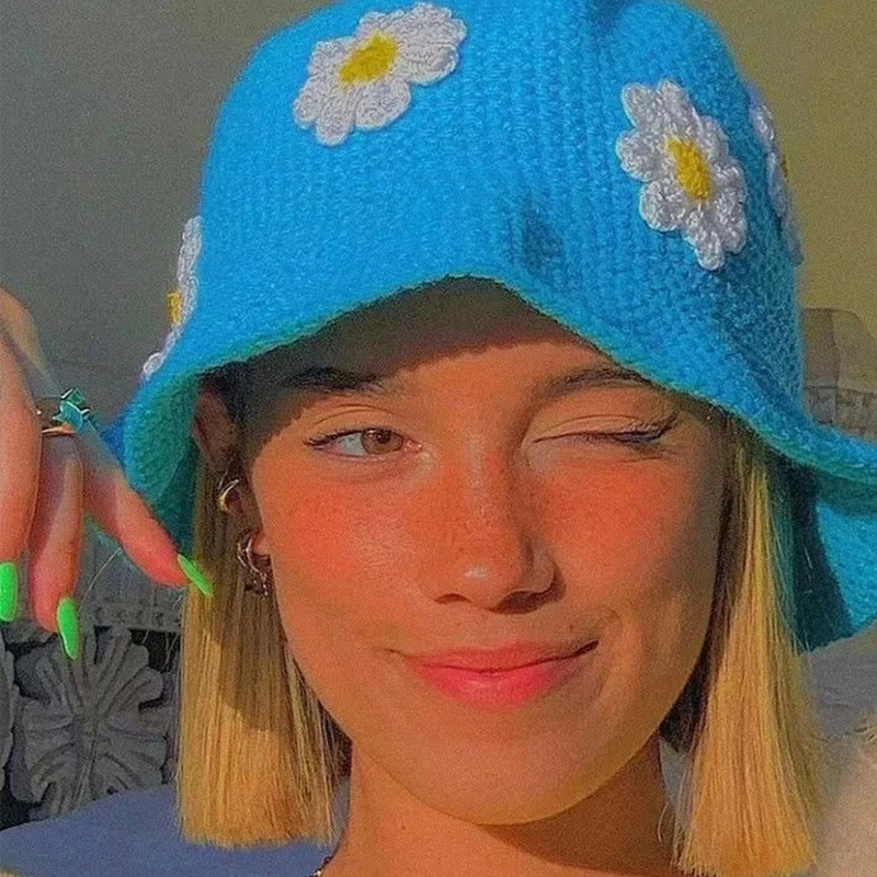 Flower Bucket Hat Daisy Crochet Hats For Women Lightweight Floral Fisherman Hat Summer Sun Hat Wide Brim Sunscreen Cap