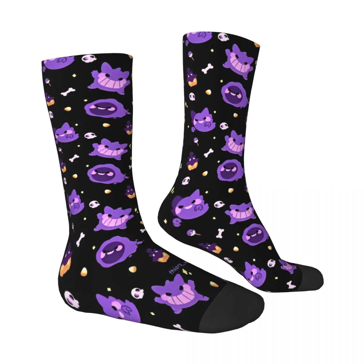 Adults Men Socks Pokemons Gengar Stockings Winter Gothic Comfortable Socks Design Outdoor Non Skid Socks