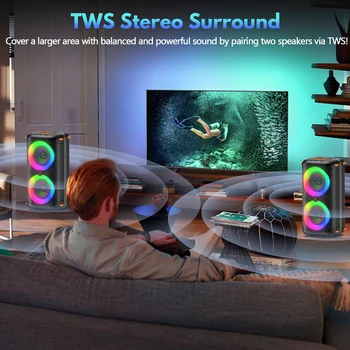 T27 Wireless Bluetooth Speaker, Karaoke Machine with 2 Microphone, Home Karaoke Party Speaker with Led Light 5