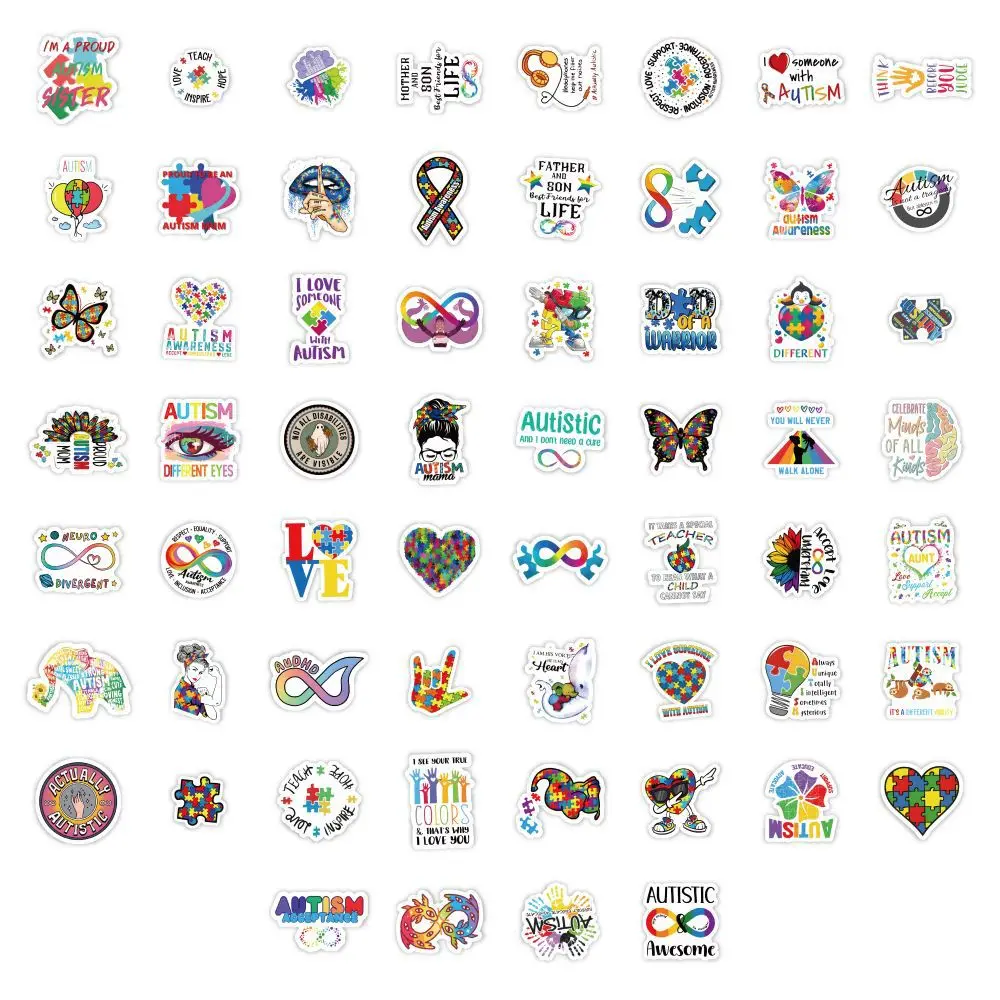 10/60pcs Colorful Cartoon Depressed Autism Awareness Stickers for Luggage Laptop Phone Bicycle Cup Waterproof Graffiti Decals