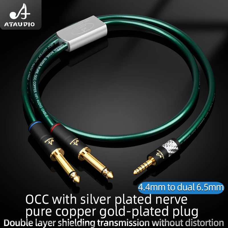 ATAUDIO HiFi Balanced 4.4 to Dual 6.35mm TRS Cable 6N OCC 4.4mm Splitter Y to Double 6.5mm Male Audio Cable