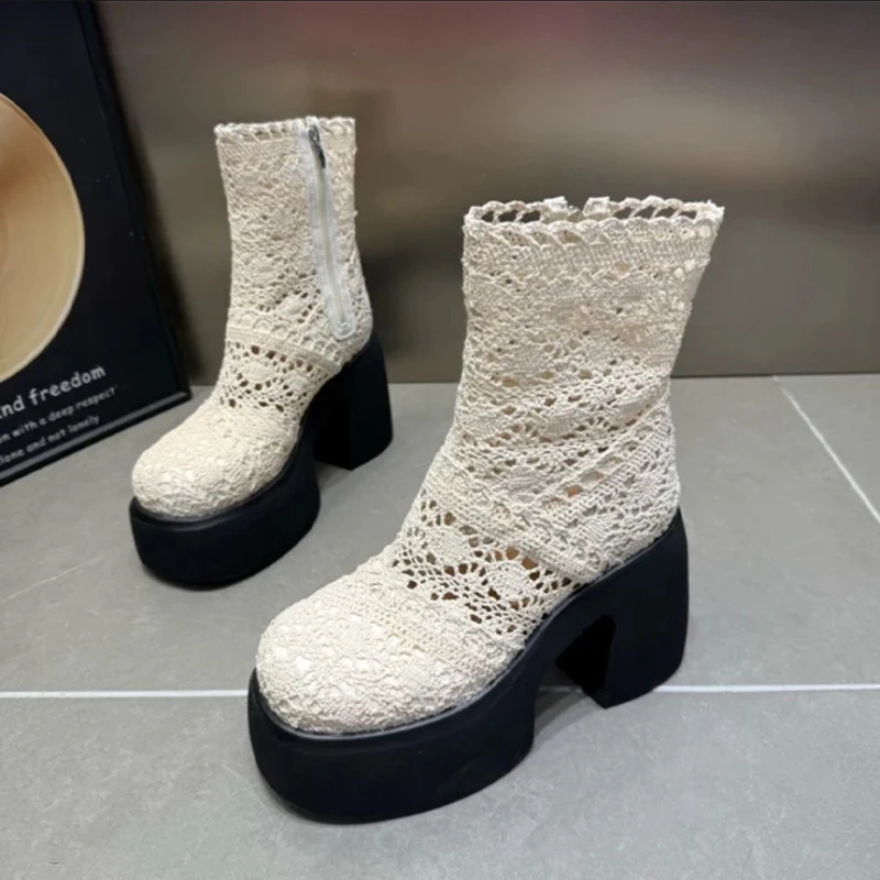 

Women Mesh Cool Boots Sandals Platform Shoes Summer High Heels Sandals 2026 Fashion Chunky Comfort Shoes Sport Walking Zapatos