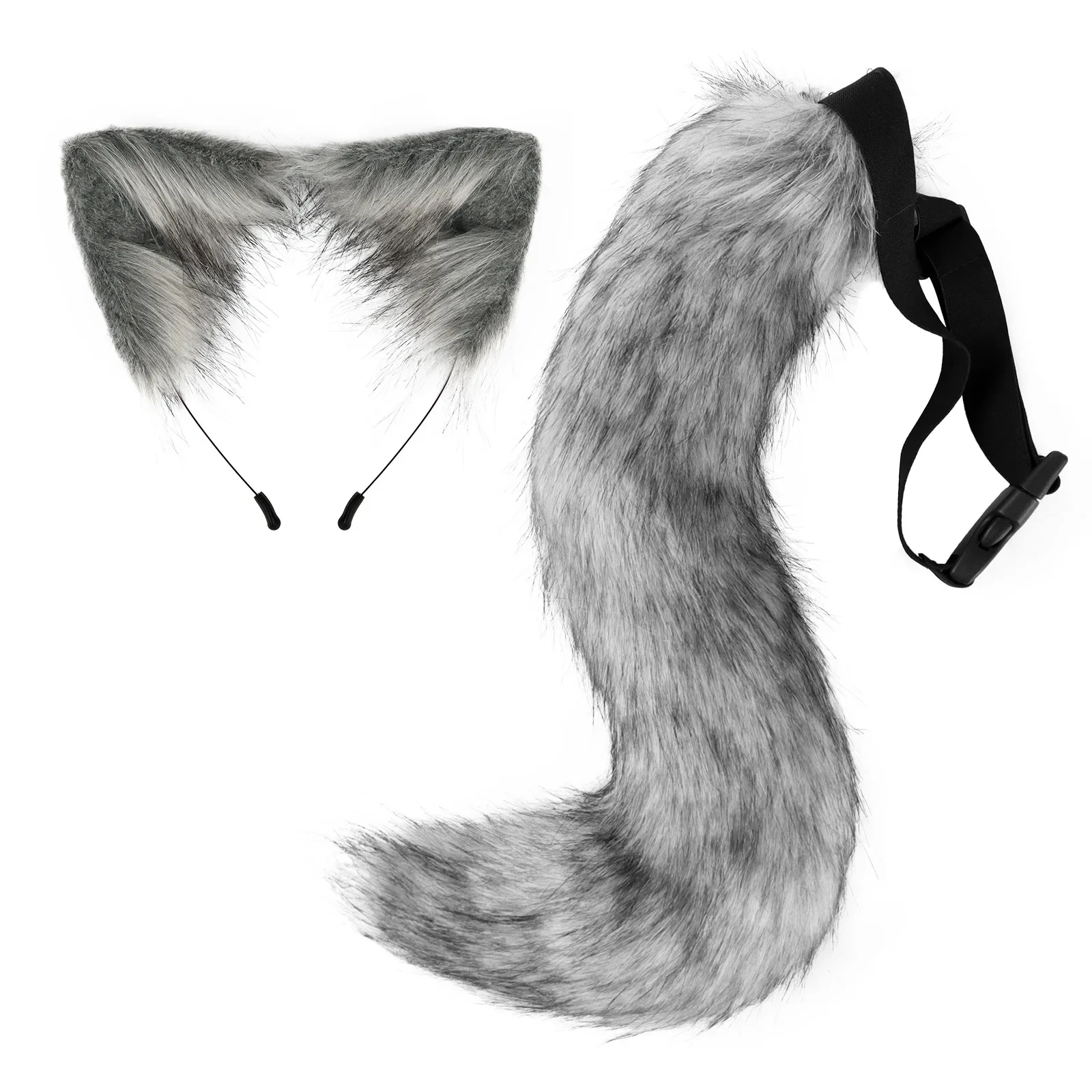 

Halloween cosplay simulation gray fox plush tail clothing accessories animal tail cat ear headband headwear